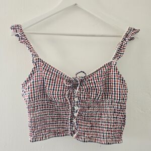 Cute Checkered Red White & Navy Blue Tank Top with Bow Accent